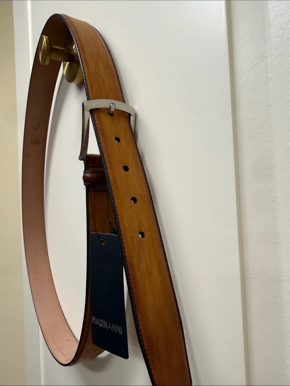 Magnanni  Tan Leather Belt with Gold Buckle